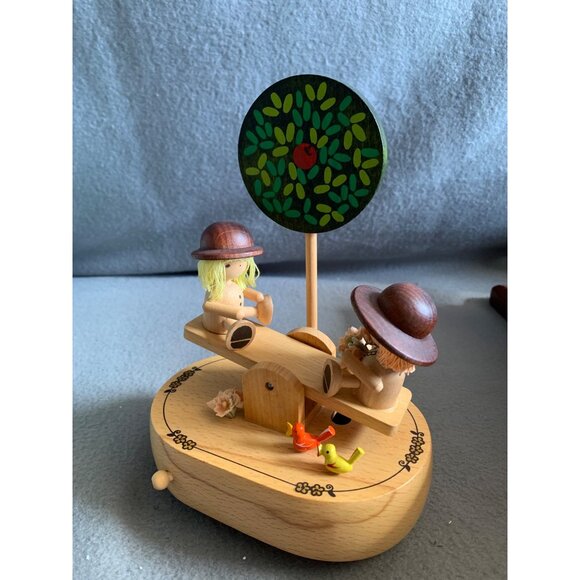 Vintage Schmid Wood Music Box With See-Saw Kids & Tree Works - Picture 6 of 14